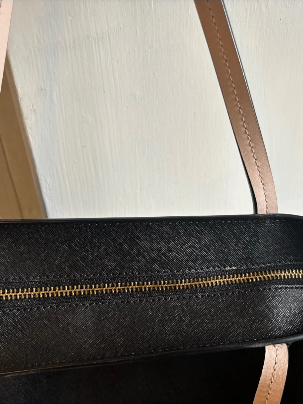 kate spade Black Leather Textured Tote with Gold Logo